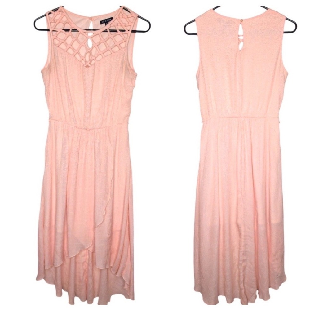 As U‎ Wish Peach Lattice Neck High Low Sleeveless Dress Womens Medium Romantic